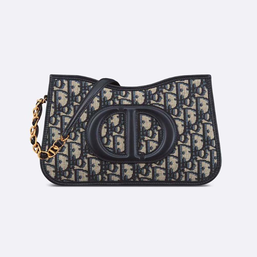 Front angle of Dior Women CD Signature Hobo Mini Bag Blue Dior Oblique Jacquard