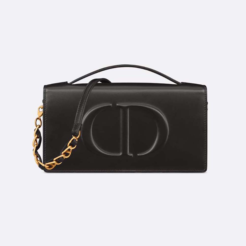 Front view of Dior Women CD Signature Mini Bag Black Calfskin