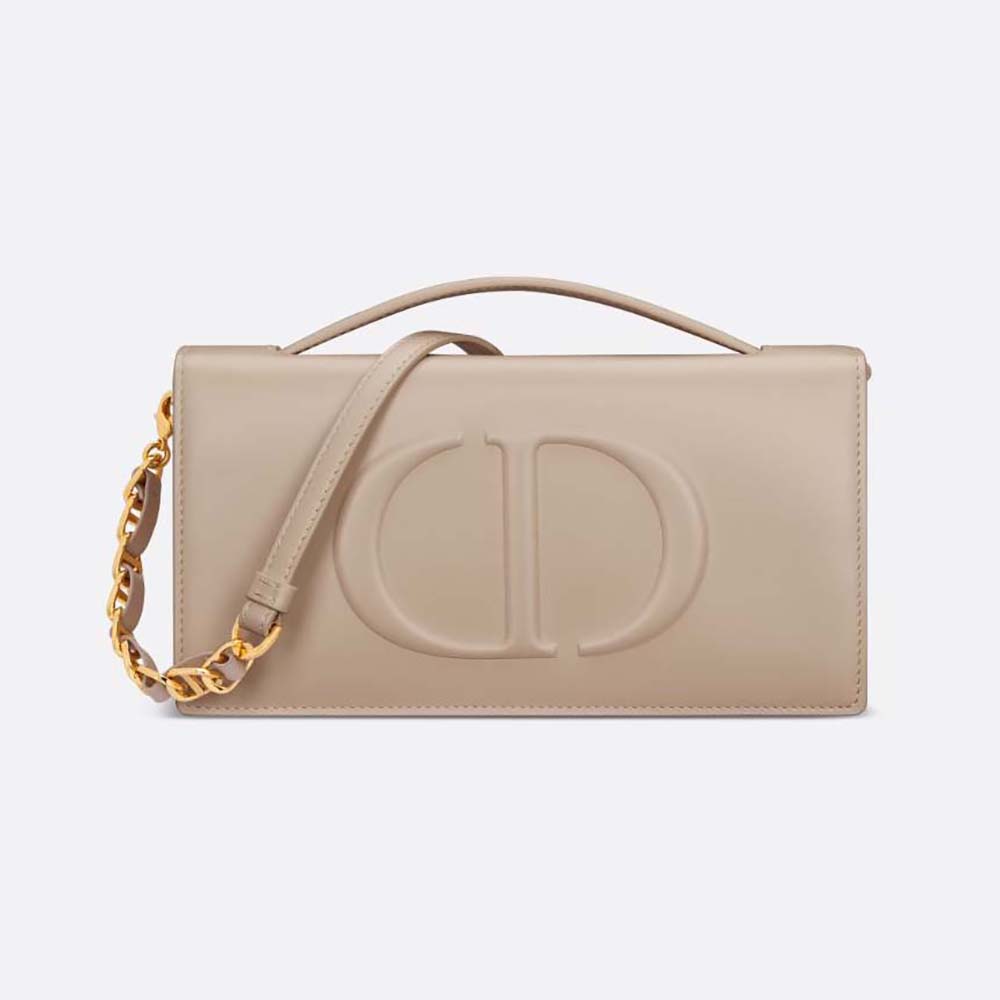 Front view of Dior Women CD Signature Mini Bag in powder beige calfskin
