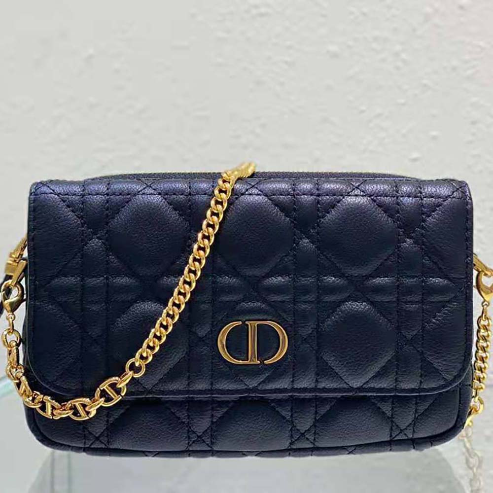 Close-up of signature Cannage quilting on Dior Women Caro Pouch