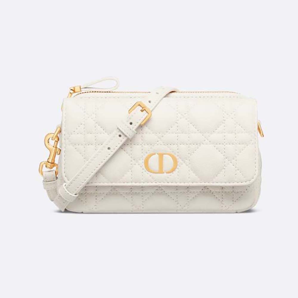 Front view of Dior Women Caro Pouch Latte Supple Cannage Calfskin