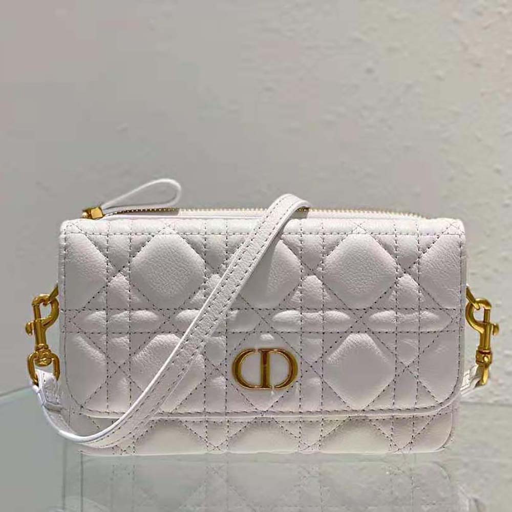 Close-up of signature cannage stitching on Dior Women Caro Pouch