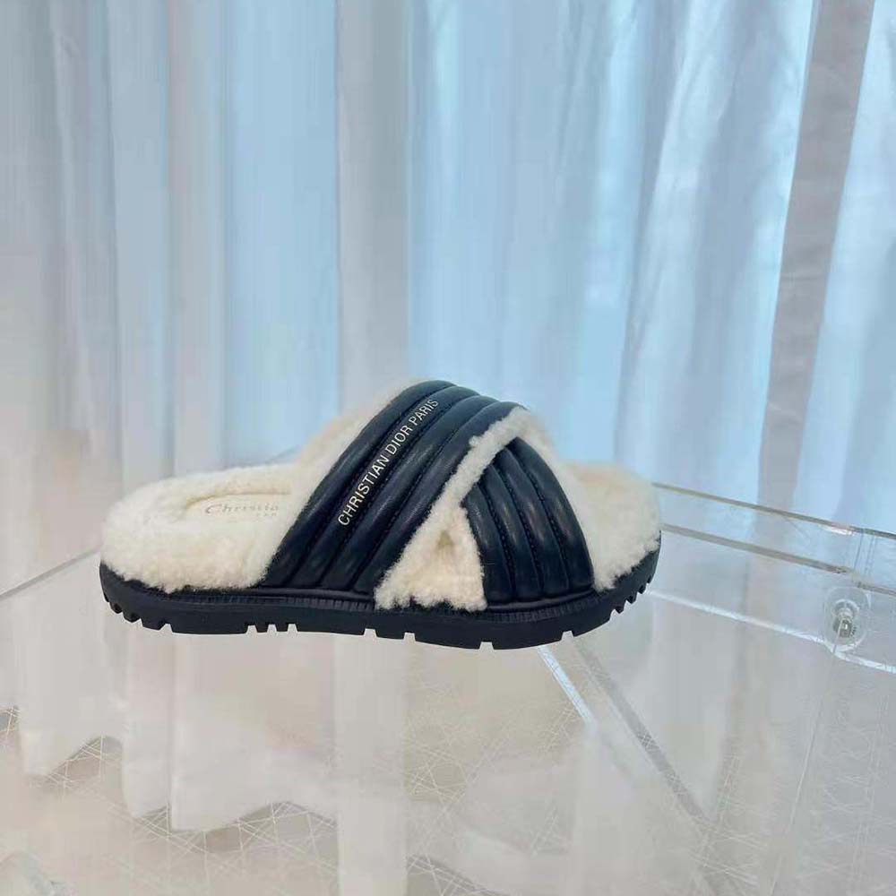 Dior Women D-Cross Slide Black Lambskin and White Shearling - image 6