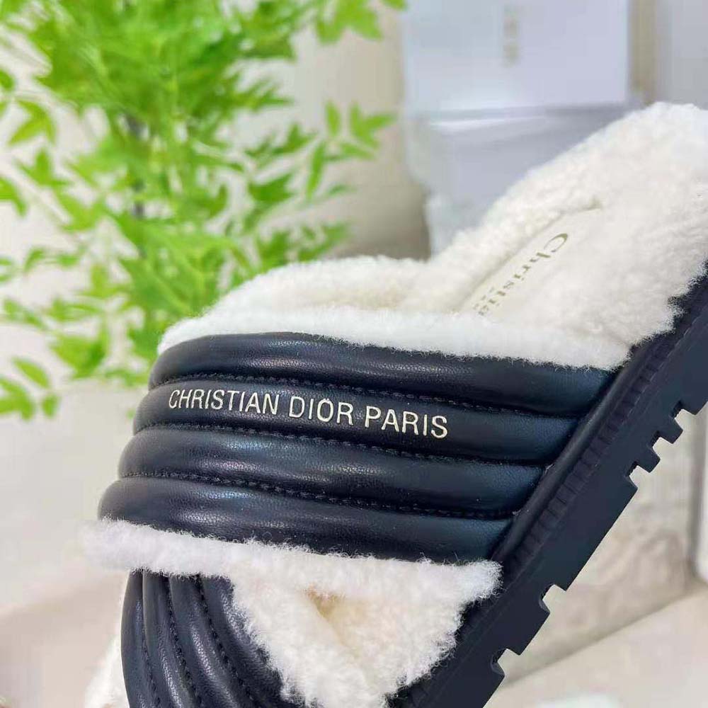 Dior Women D-Cross Slide Black Lambskin and White Shearling - image 9