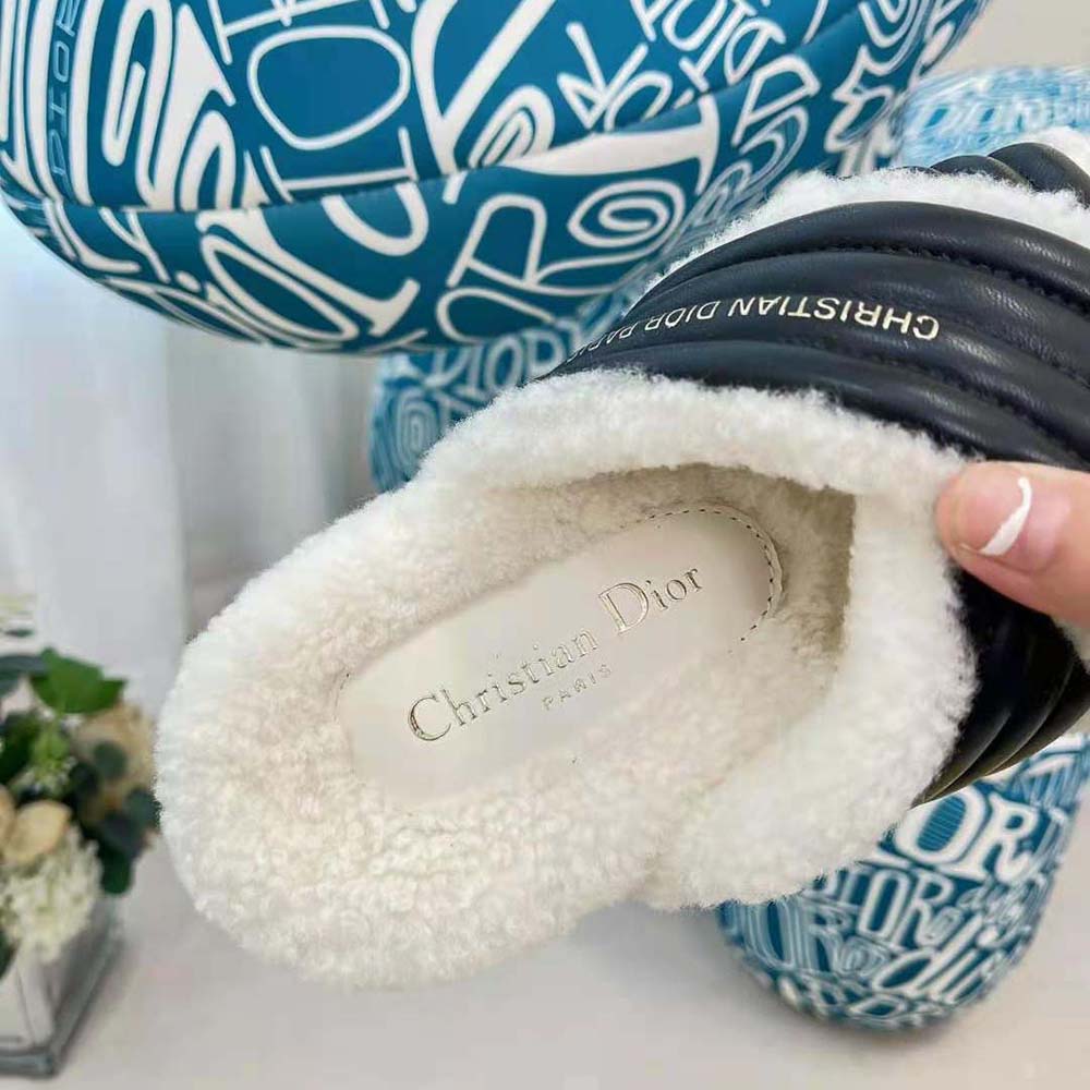 Dior Women D-Cross Slide Black Lambskin and White Shearling - image 8