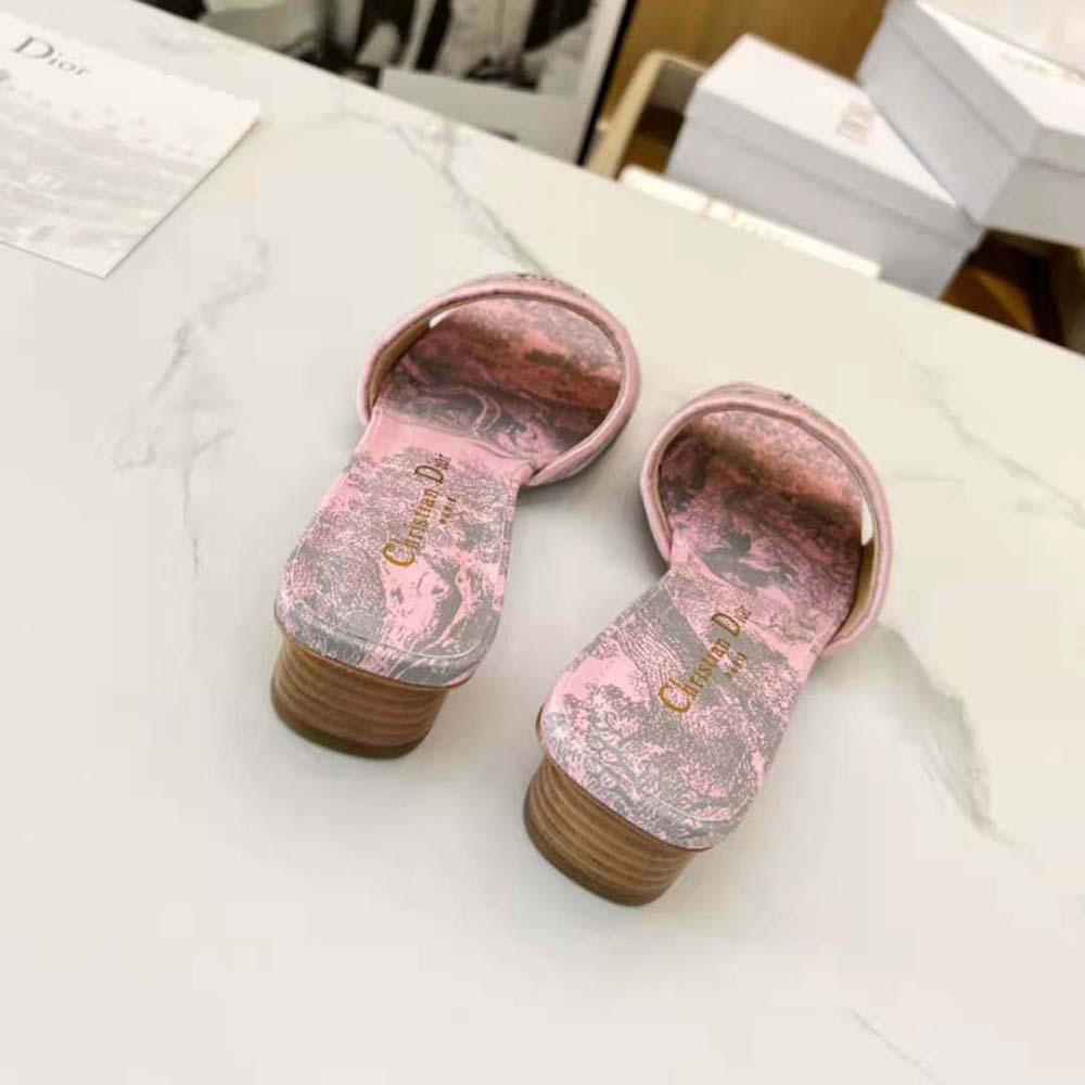 Dior Women Dway heeled Slide Gray and Pink Embroidered Cotton with Toile de Jouy Reverse Motif - image 8