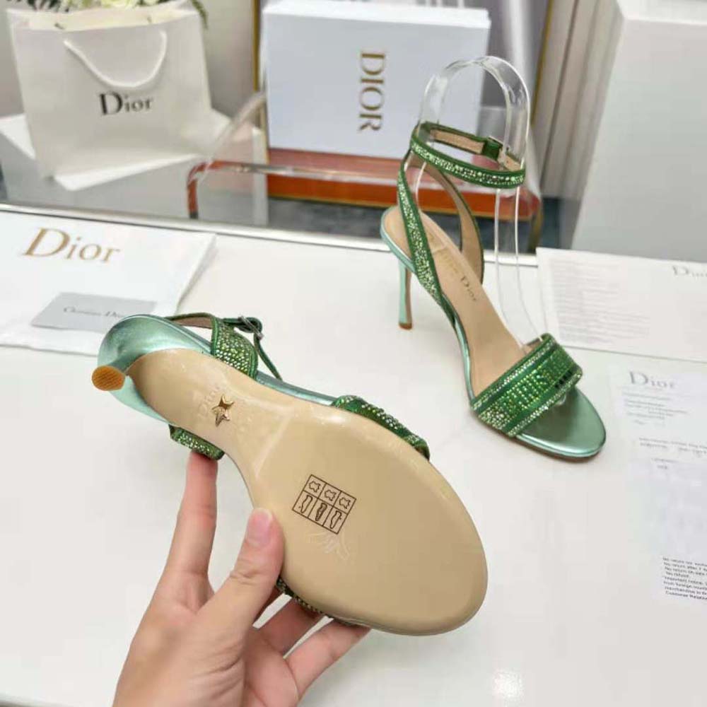 Dior Women Dway Heeled Slide Green Cotton Embroidered with Metallic Thread and Strass - image 8