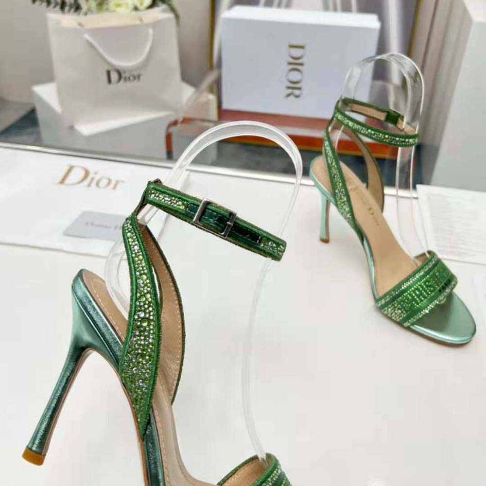 Dior Women Dway Heeled Slide Green Cotton Embroidered with Metallic Thread and Strass - image 7