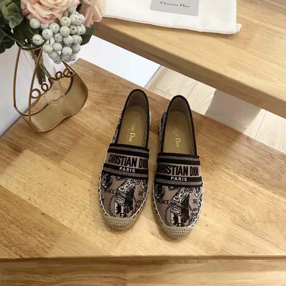 Dior Women Granville Espadrille Beige and Black Cotton Embroidered with Plan de Paris Motif - image 5