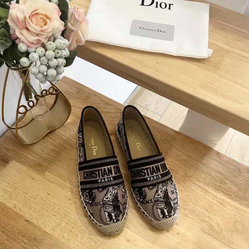 Dior Women Granville Espadrille Beige and Black Cotton Embroidered with Plan de Paris Motif - image 4