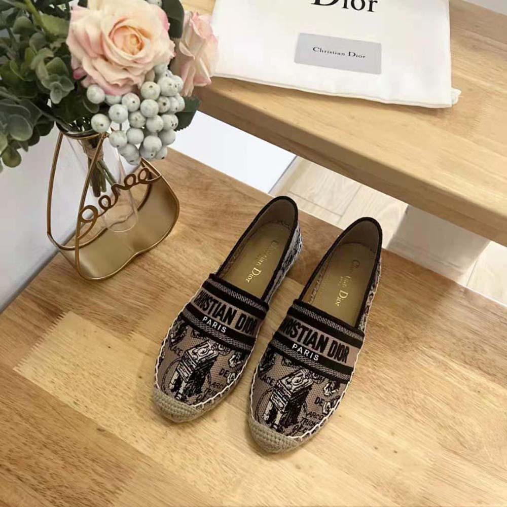 Close-up detail of Plan de Paris embroidery on Dior Women Granville Espadrille