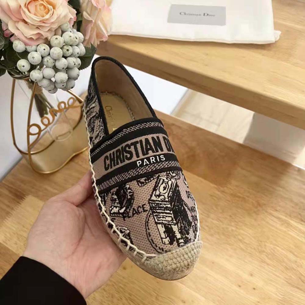 Dior Women Granville Espadrille Beige and Black Cotton Embroidered with Plan de Paris Motif - image 8