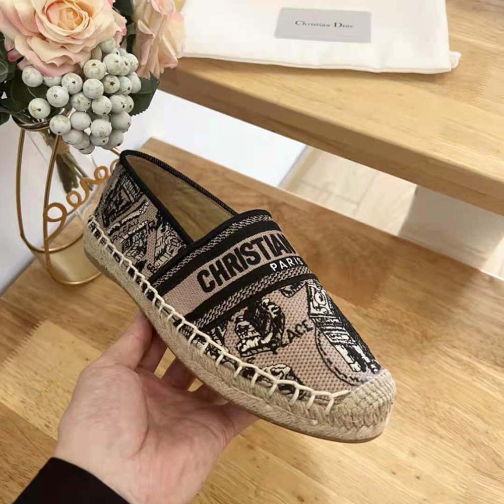 Dior Women Granville Espadrille Beige and Black Cotton Embroidered with Plan de Paris Motif - image 7