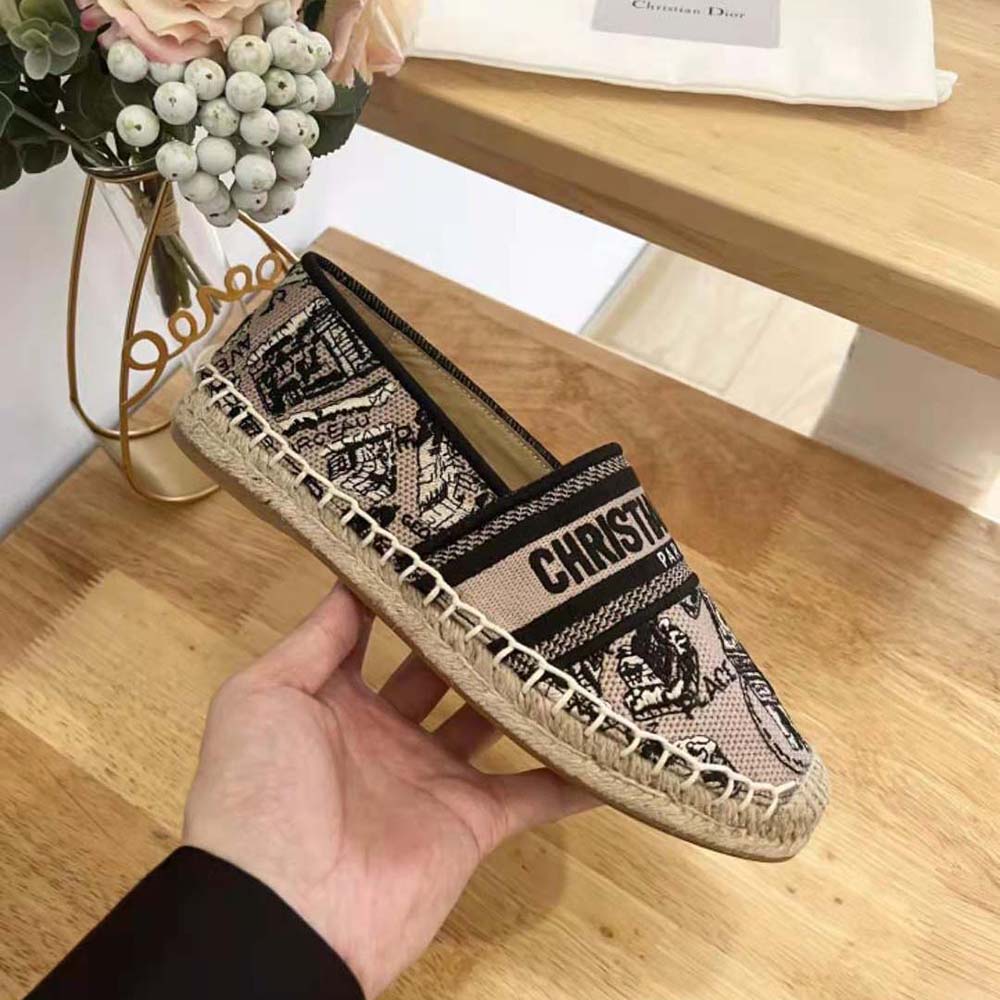Dior Women Granville Espadrille Beige and Black Cotton Embroidered with Plan de Paris Motif - image 6