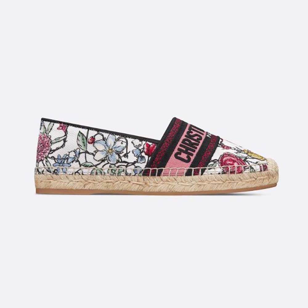 Side view of Dior Women Granville Espadrille White Multicolor Florilegio Embroidered Cotton
