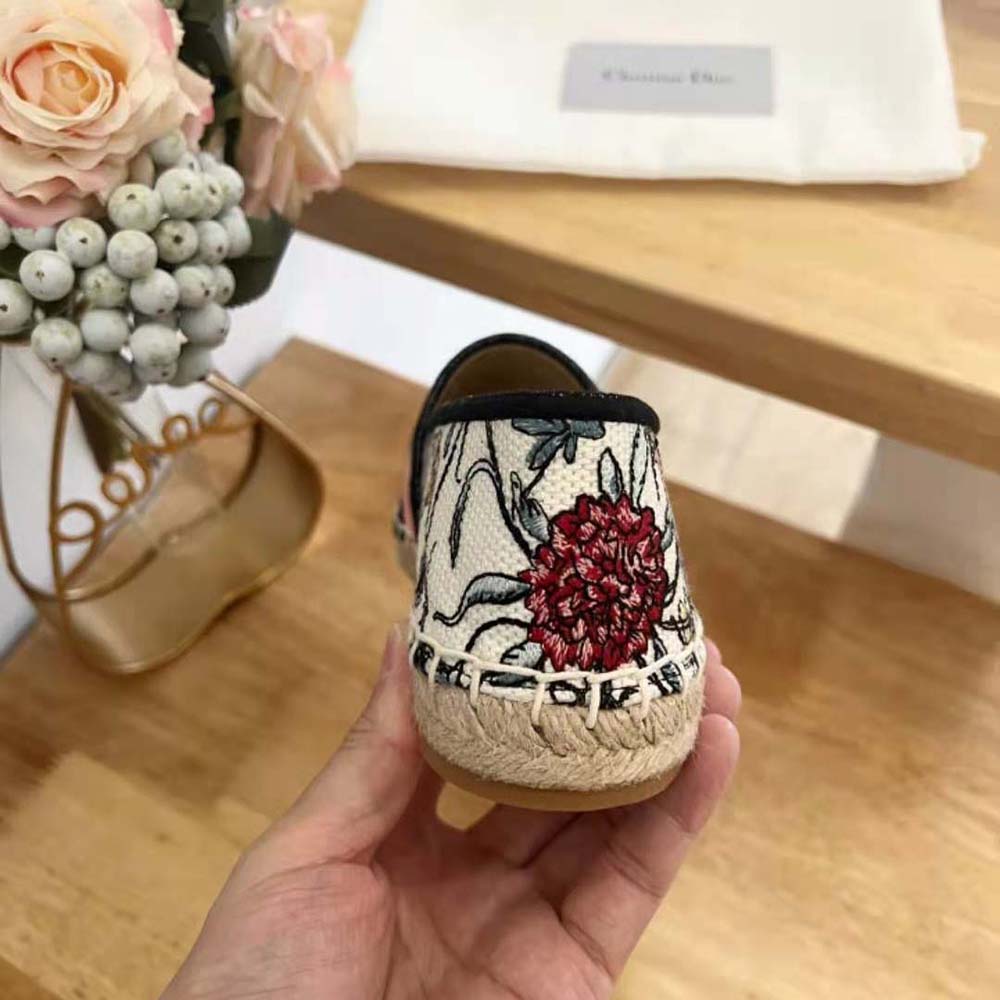 Dior Women Granville Espadrille White Multicolor Florilegio Embroidered Cotton - image 10