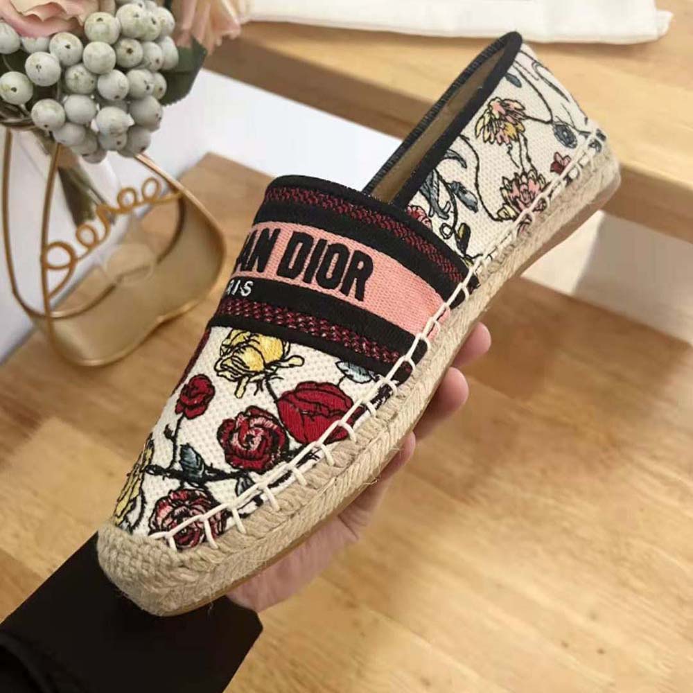 Dior Women Granville Espadrille White Multicolor Florilegio Embroidered Cotton - image 9