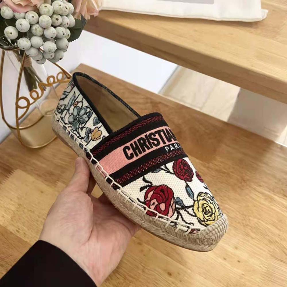 Dior Women Granville Espadrille White Multicolor Florilegio Embroidered Cotton - image 6