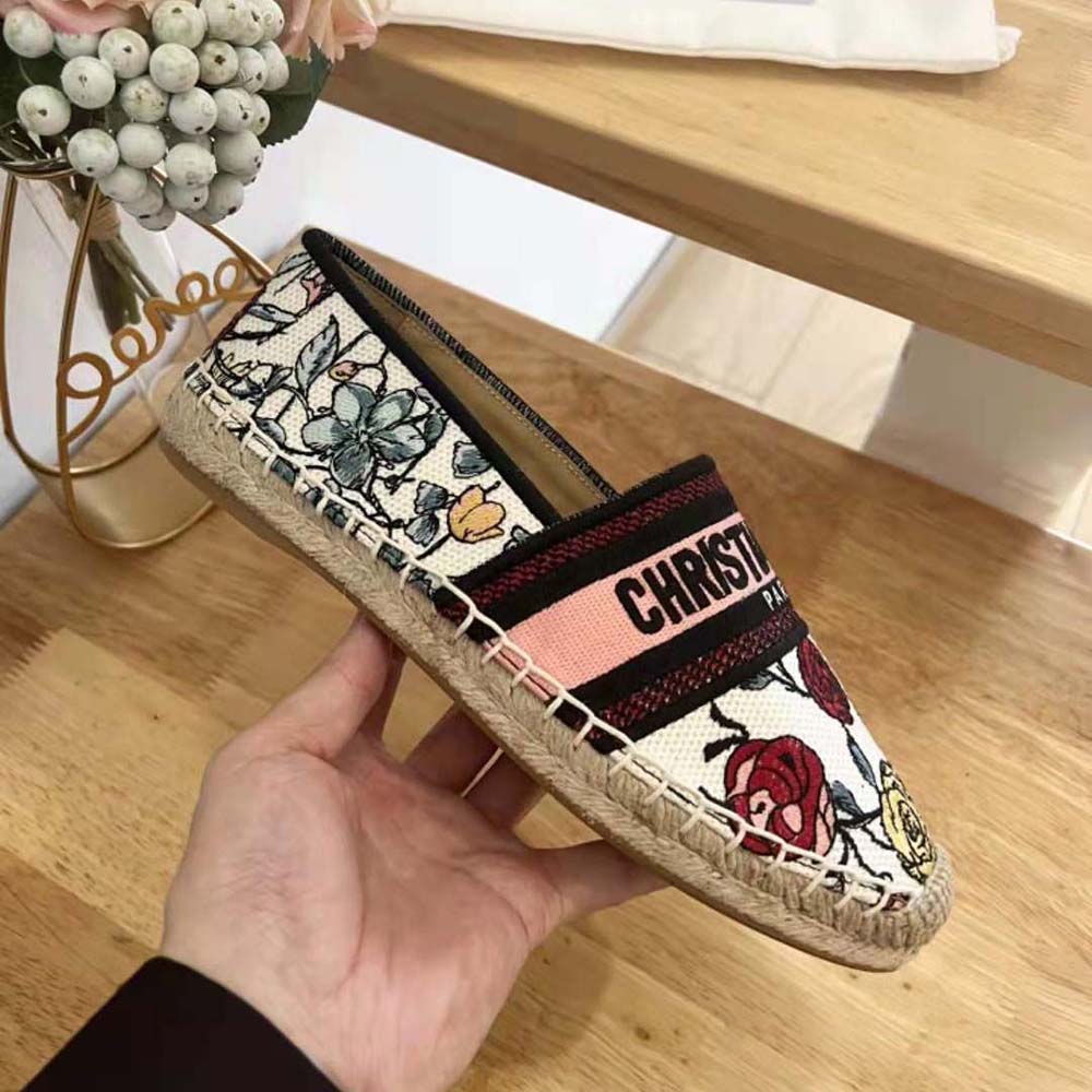 Dior Women Granville Espadrille White Multicolor Florilegio Embroidered Cotton - image 5