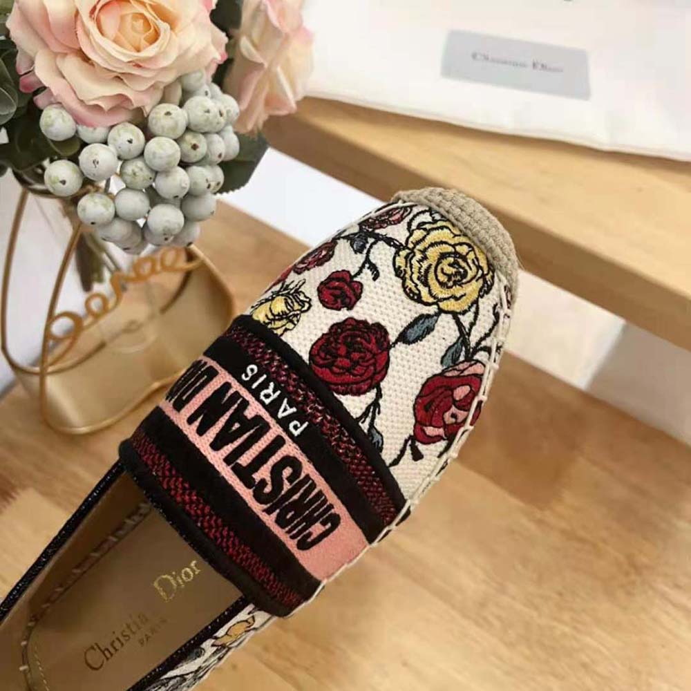 Dior Women Granville Espadrille White Multicolor Florilegio Embroidered Cotton - image 7
