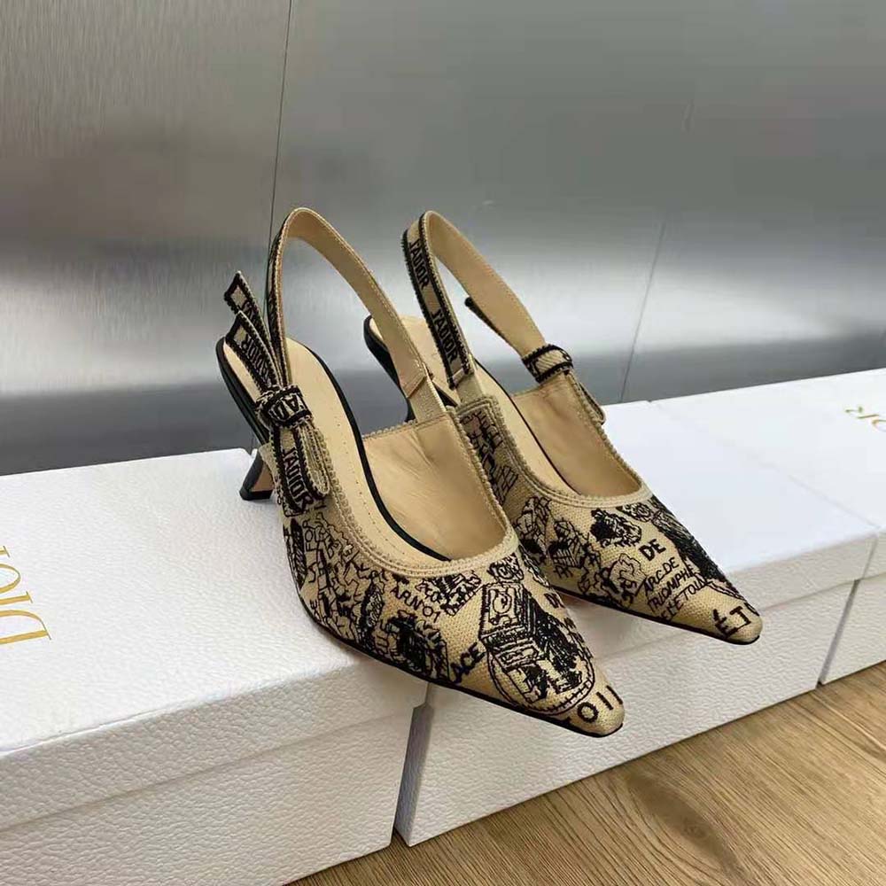 Rear angle showing slingback strap and high heel on Dior pump