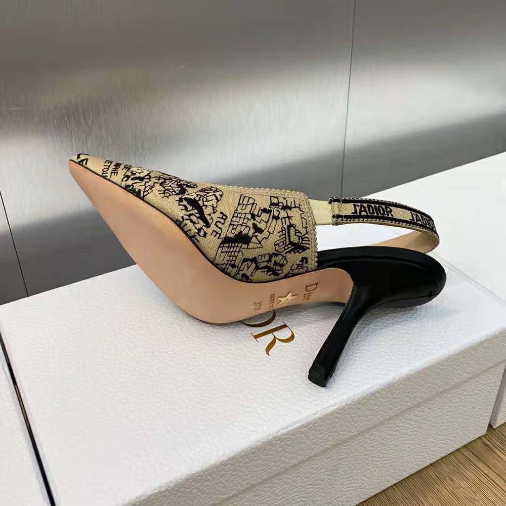 Dior Women J’Adior Slingback Pump Black and Beige Cotton Embroidered with Plan de Paris Motif - image 10