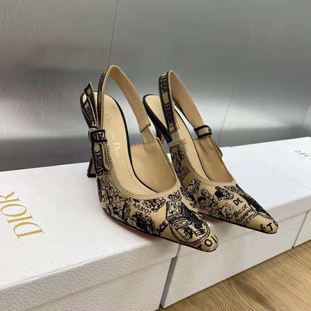 Close-up of embroidered Plan de Paris motif on Dior Women J’Adior Slingback Pump