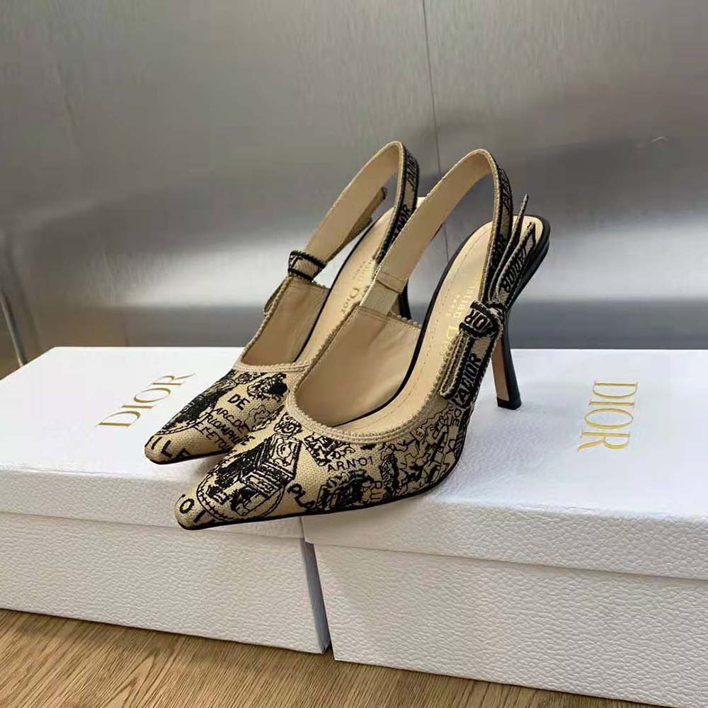 Dior Women J’Adior Slingback Pump Black and Beige Cotton Embroidered with Plan de Paris Motif - image 4