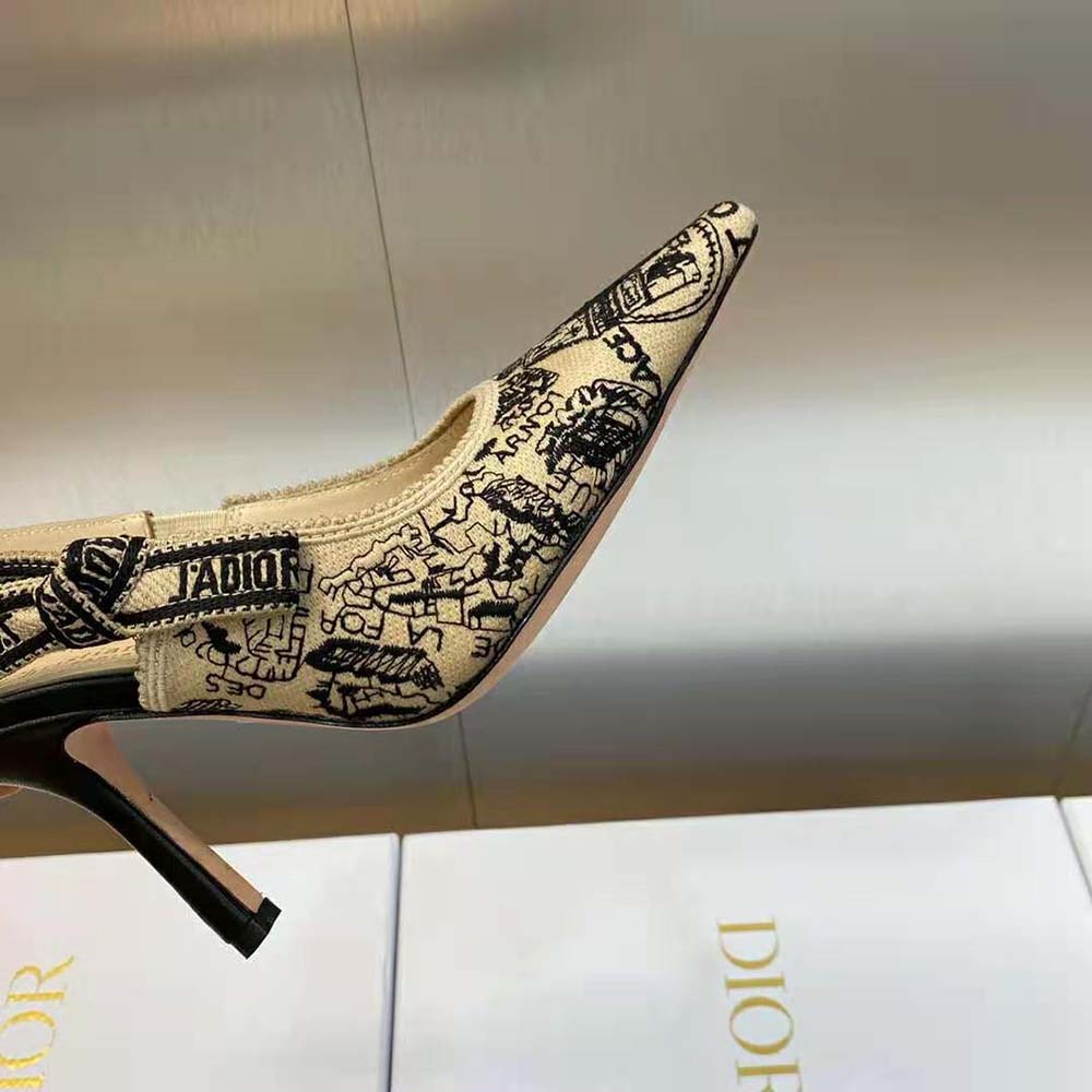 Dior Women J’Adior Slingback Pump Black and Beige Cotton Embroidered with Plan de Paris Motif - image 7