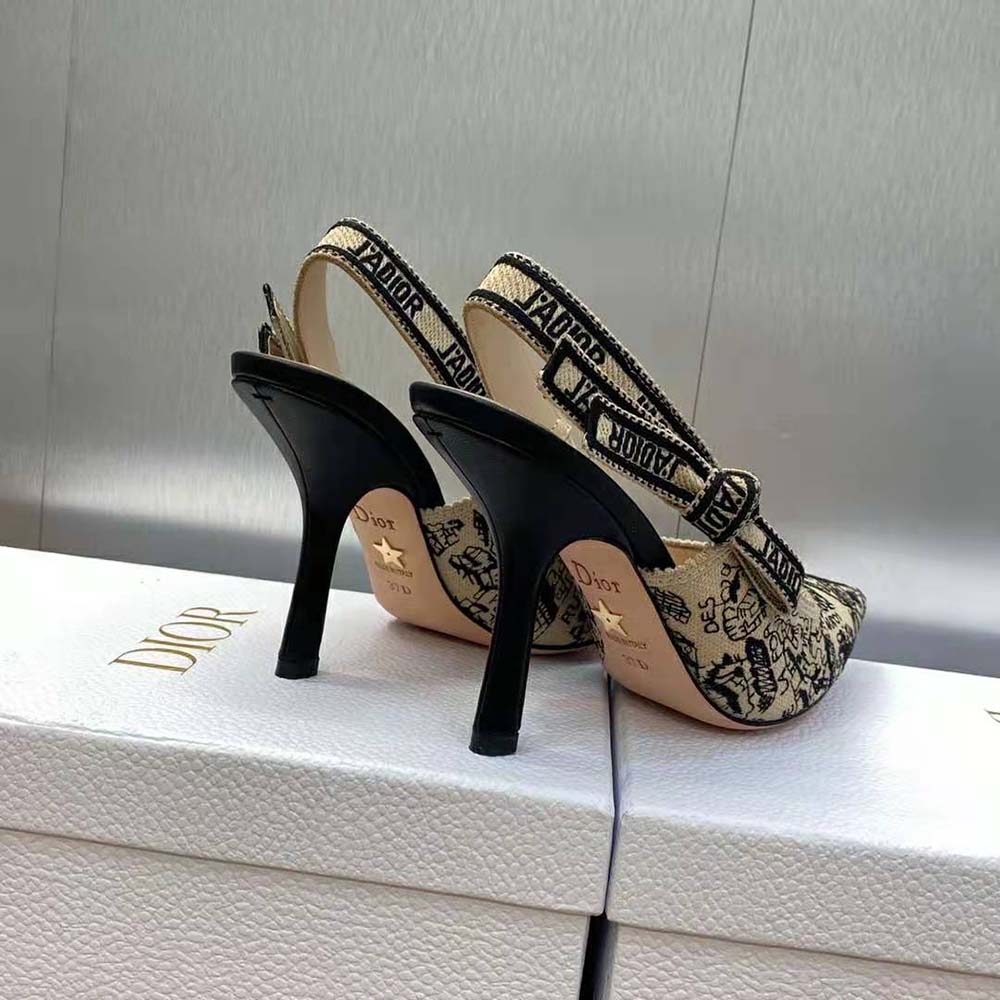 Dior Women J’Adior Slingback Pump Black and Beige Cotton Embroidered with Plan de Paris Motif - image 9
