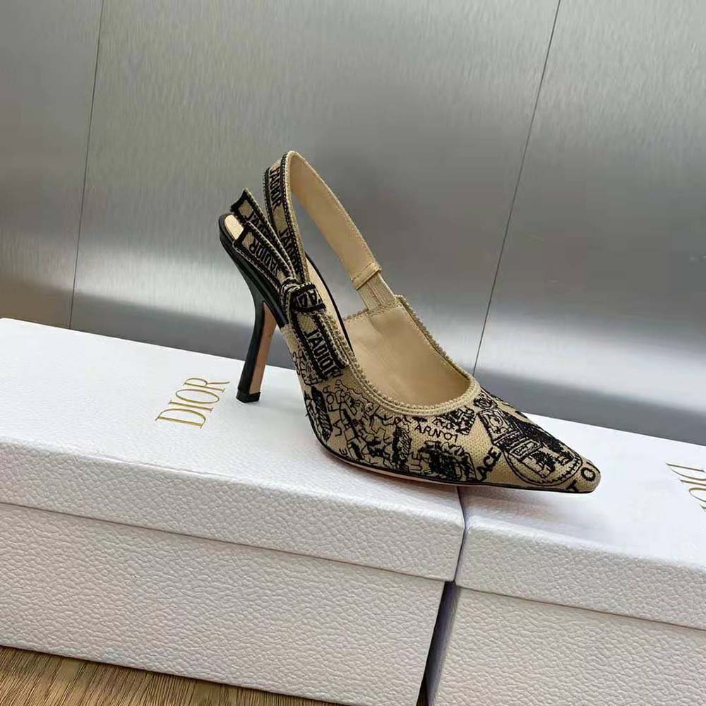 Dior Women J’Adior Slingback Pump Black and Beige Cotton Embroidered with Plan de Paris Motif - image 6