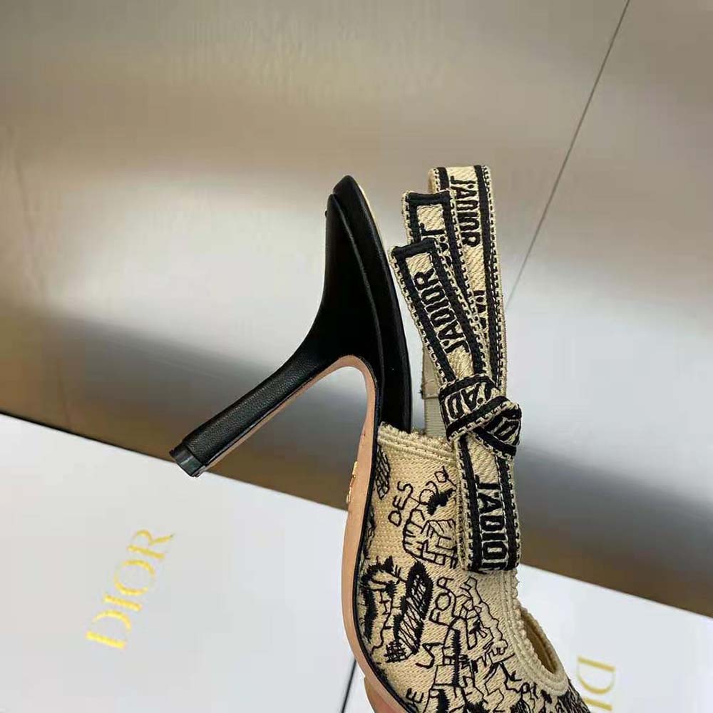 Dior Women J’Adior Slingback Pump Black and Beige Cotton Embroidered with Plan de Paris Motif - image 8