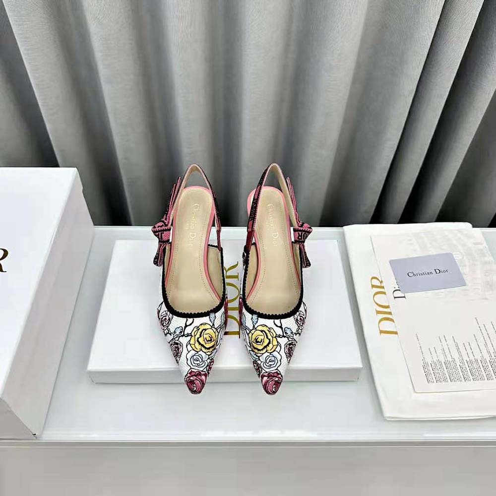 Close-up detail of floral embroidery on Dior Women J’Adior Slingback Pump