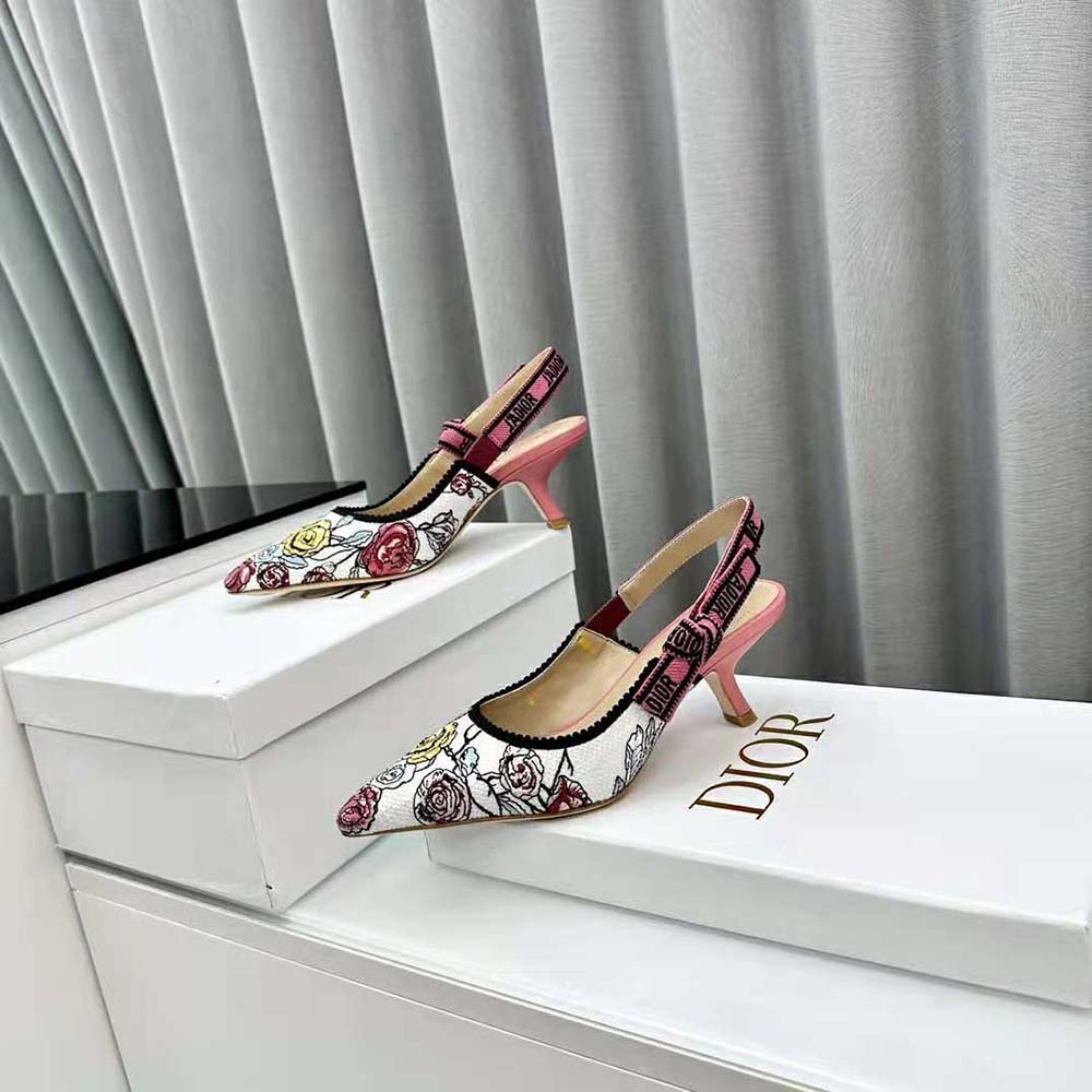 Dior Women J’Adior Slingback Pump Pink Multicolor Florilegio Embroidered Cotton - image 5