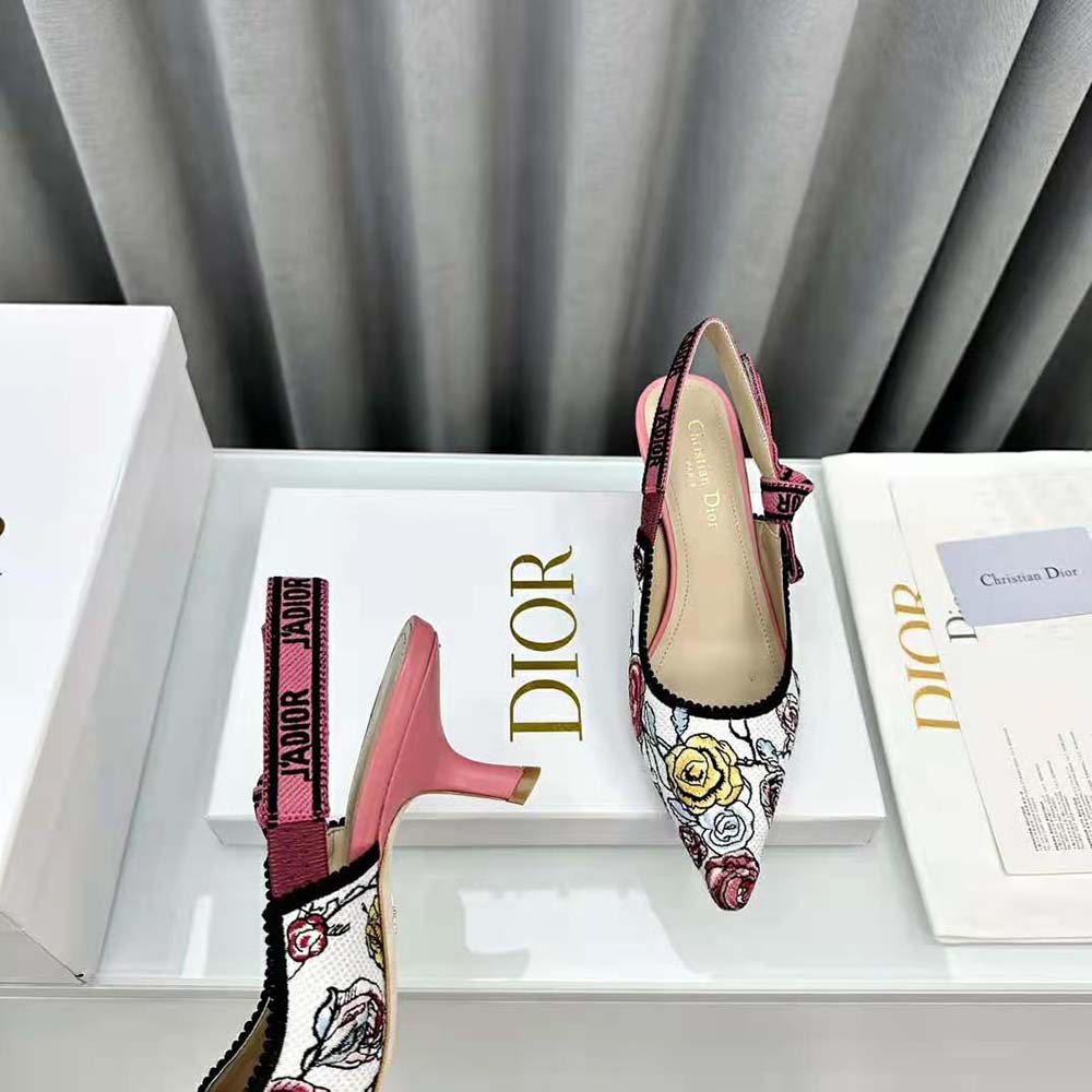 Dior Women J’Adior Slingback Pump Pink Multicolor Florilegio Embroidered Cotton - image 8
