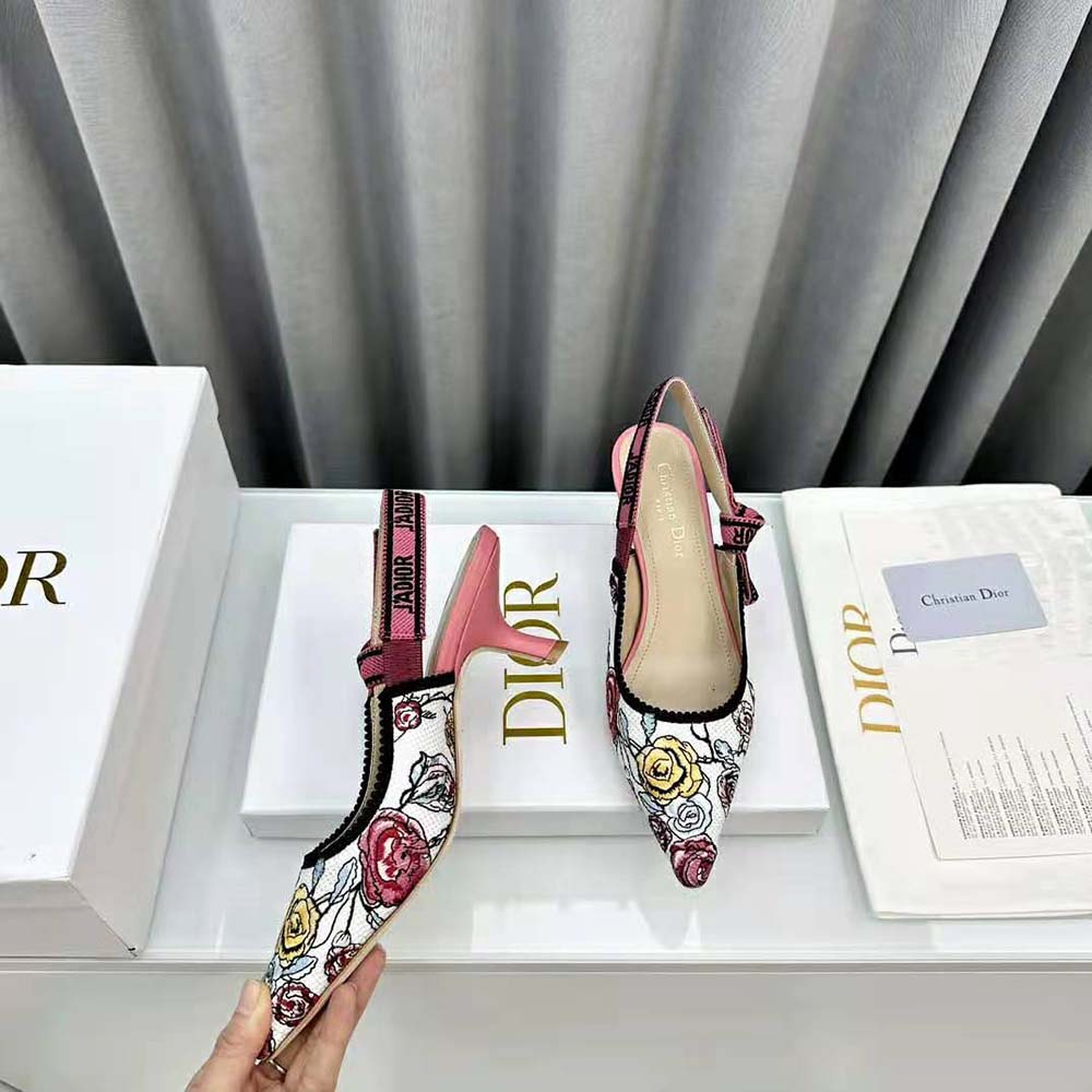 Dior Women J’Adior Slingback Pump Pink Multicolor Florilegio Embroidered Cotton - image 7
