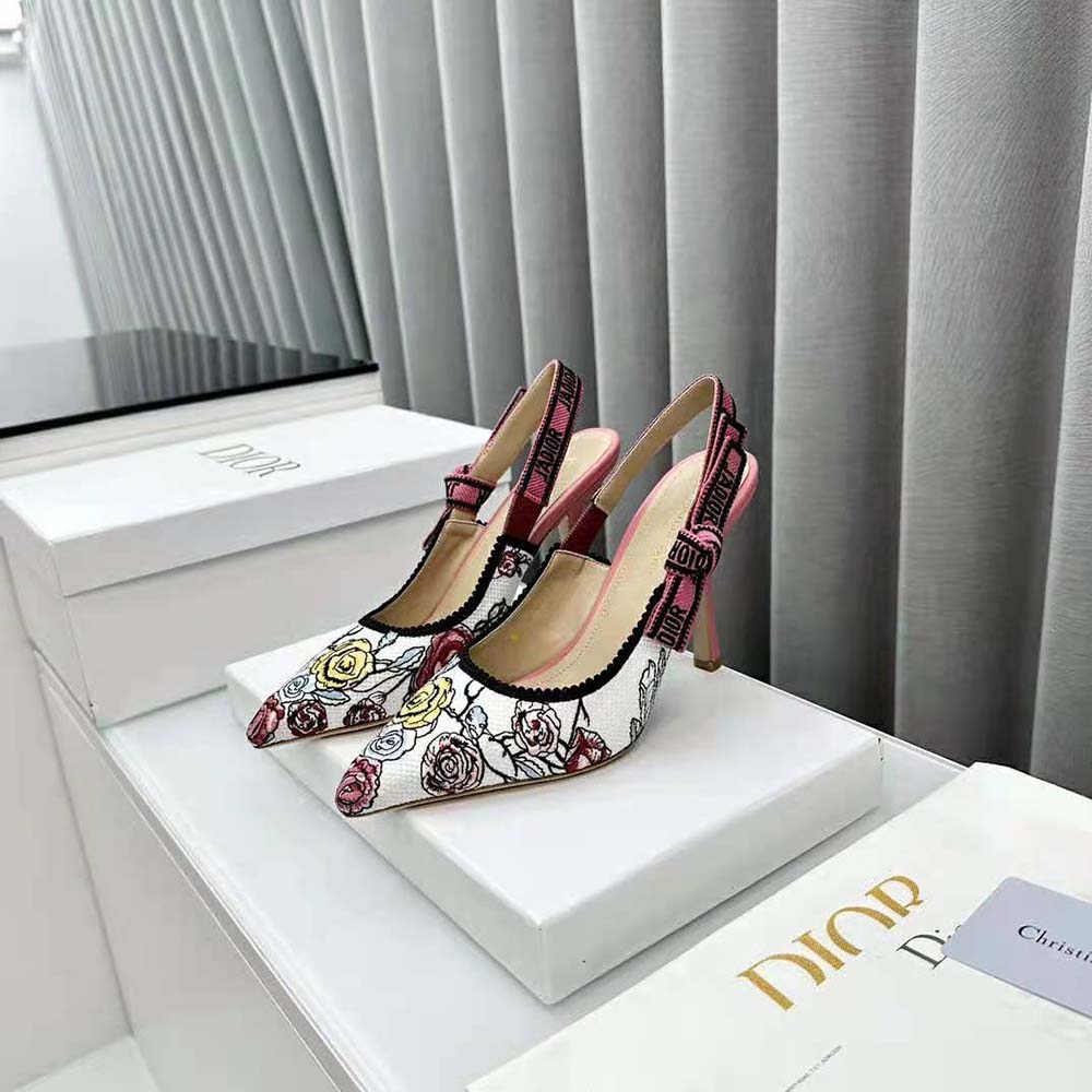 Dior Women J’Adior Slingback Pump White Multicolor Florilegio Embroidered Cotton - image 6