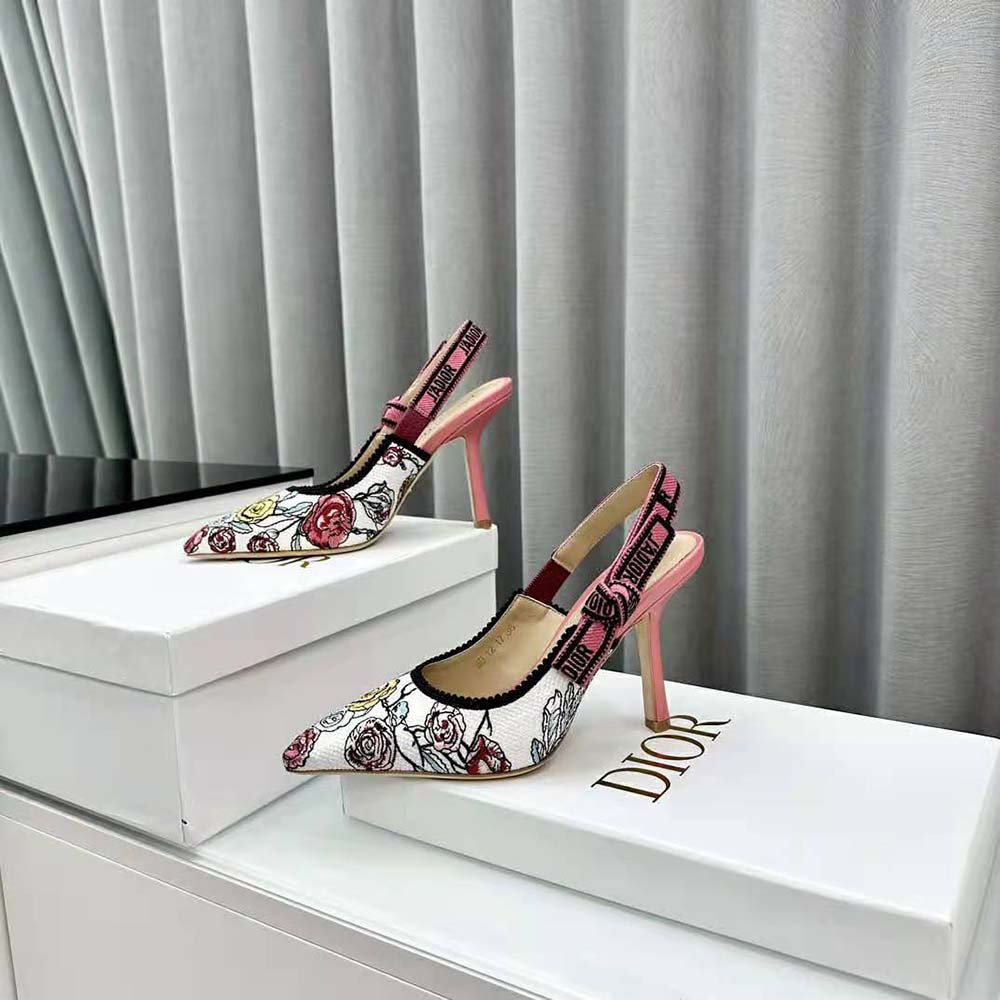 Dior Women J’Adior Slingback Pump White Multicolor Florilegio Embroidered Cotton - image 4