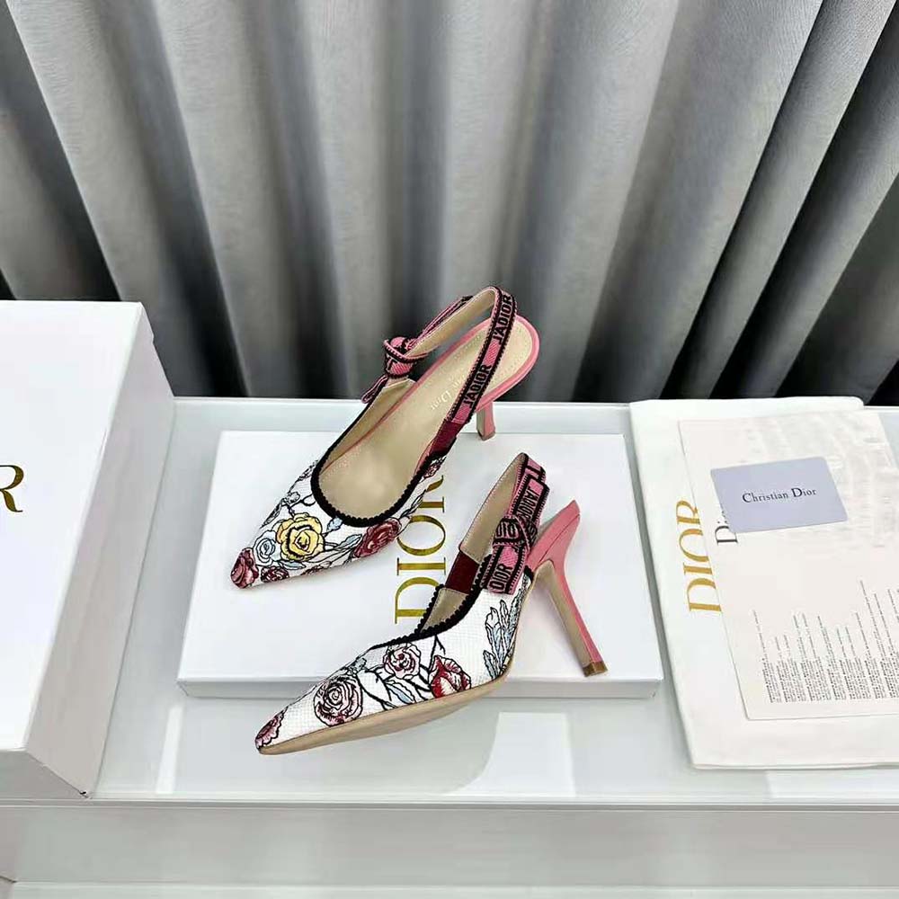 Dior Women J’Adior Slingback Pump White Multicolor Florilegio Embroidered Cotton - image 7