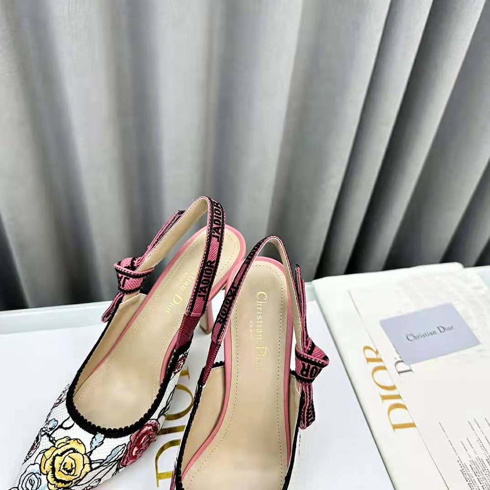 Dior Women J’Adior Slingback Pump White Multicolor Florilegio Embroidered Cotton - image 8