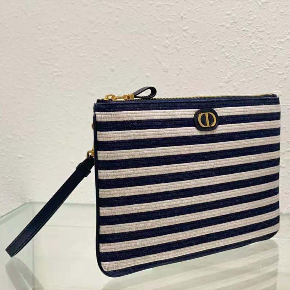 Dior Women Large Dior Caro Ddaily Pouch Natural and Denim Blue Marinière Raffia - image 4