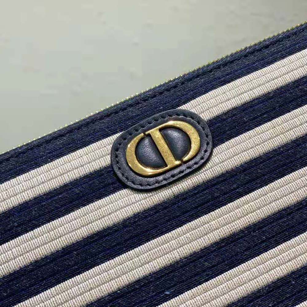 Dior Women Large Dior Caro Ddaily Pouch Natural and Denim Blue Marinière Raffia - image 7