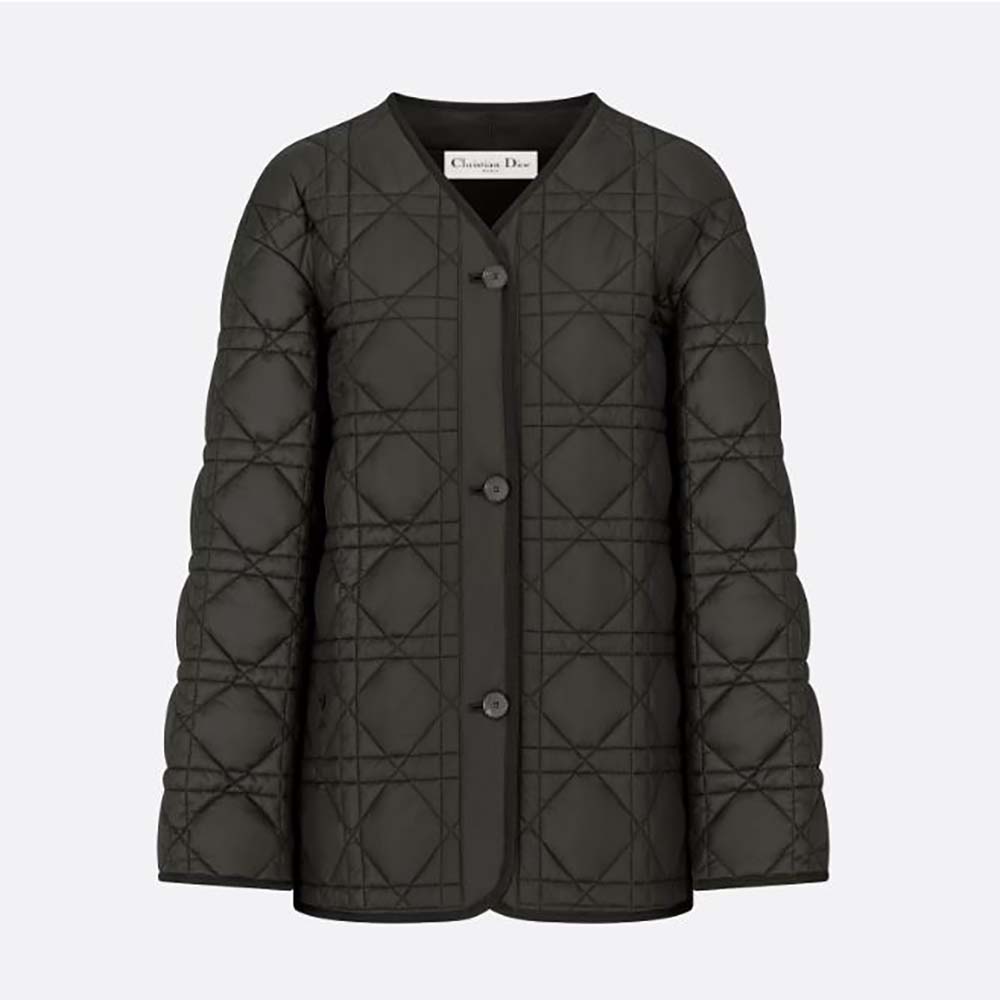 Front view of Dior Women Macrocannage Peacot Black Quilted Technical Taffeta