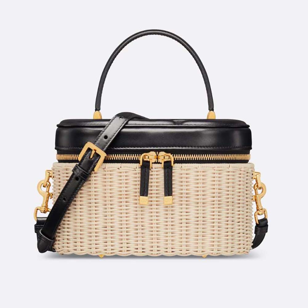 Front view of Dior Women Medium CD Signature Vanity Case in black calfskin