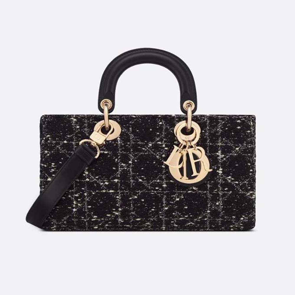 Front view of Dior Women Medium Lady D-Joy Bag Black Cannage Tweed