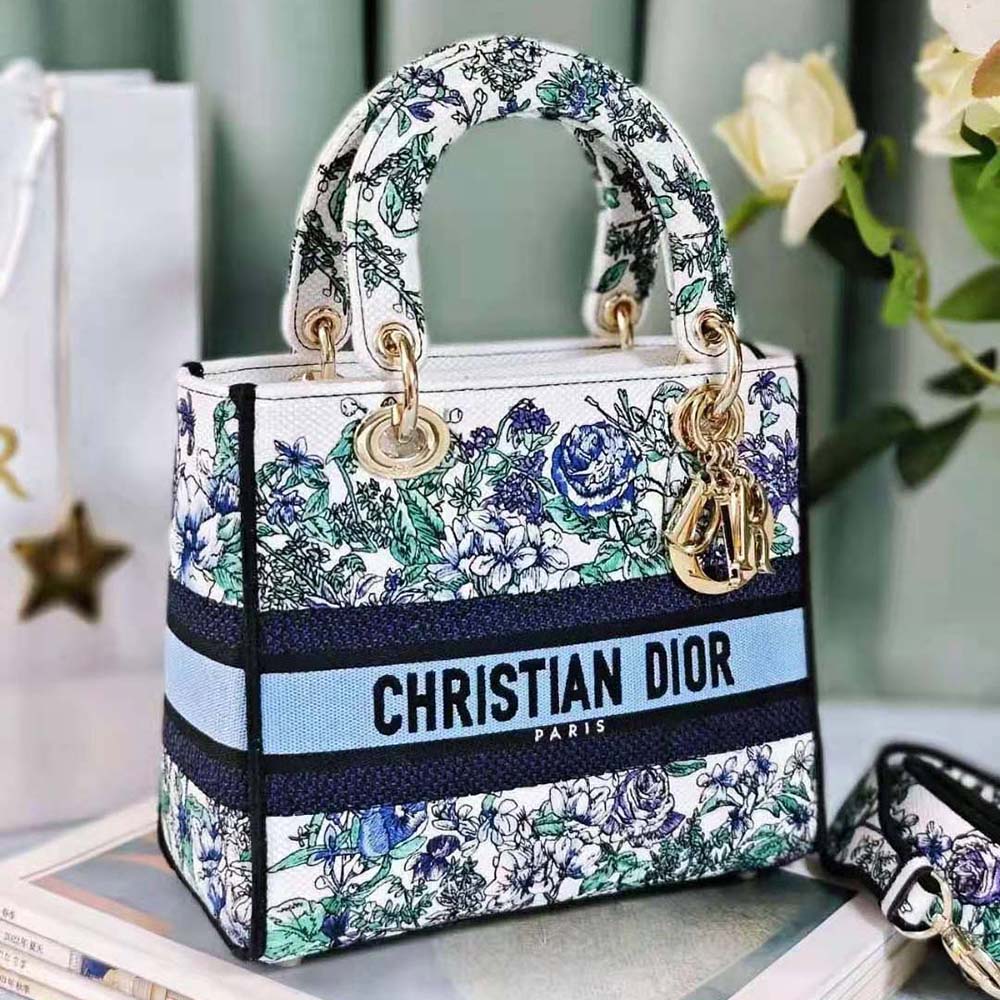 Dior Women Medium Lady D-Lite Bag White Multicolor Flowers Constellation Embroidery - image 4