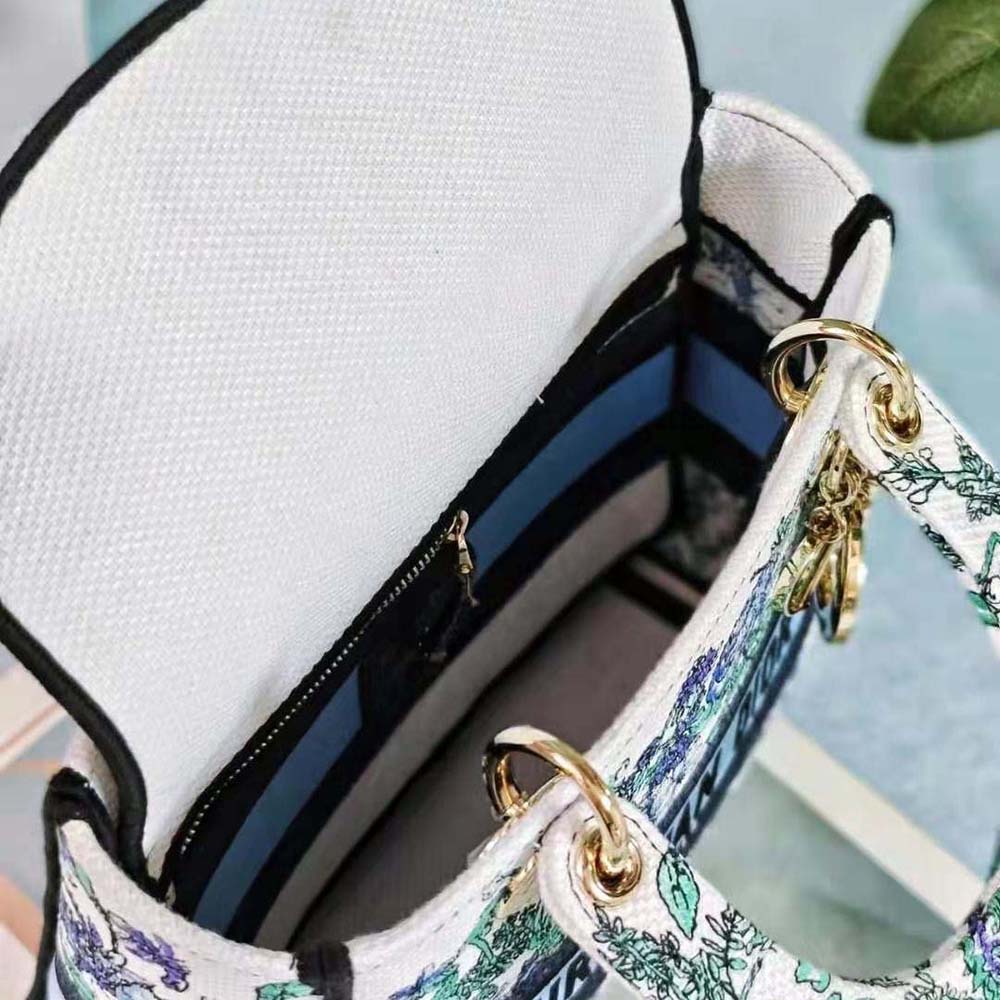 Dior Women Medium Lady D-Lite Bag White Multicolor Flowers Constellation Embroidery - image 8