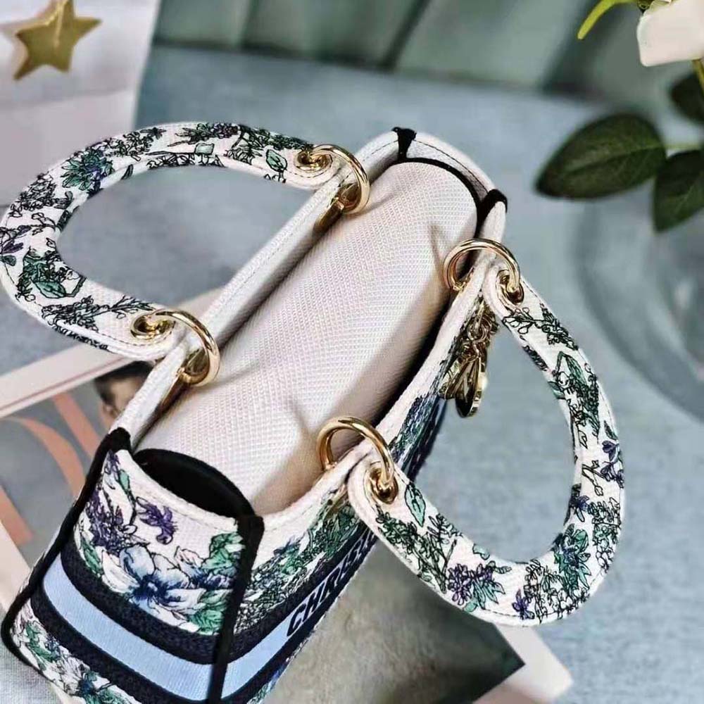 Dior Women Medium Lady D-Lite Bag White Multicolor Flowers Constellation Embroidery - image 7