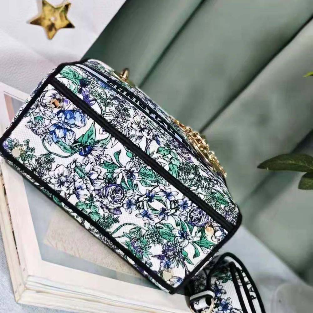 Dior Women Medium Lady D-Lite Bag White Multicolor Flowers Constellation Embroidery - image 6