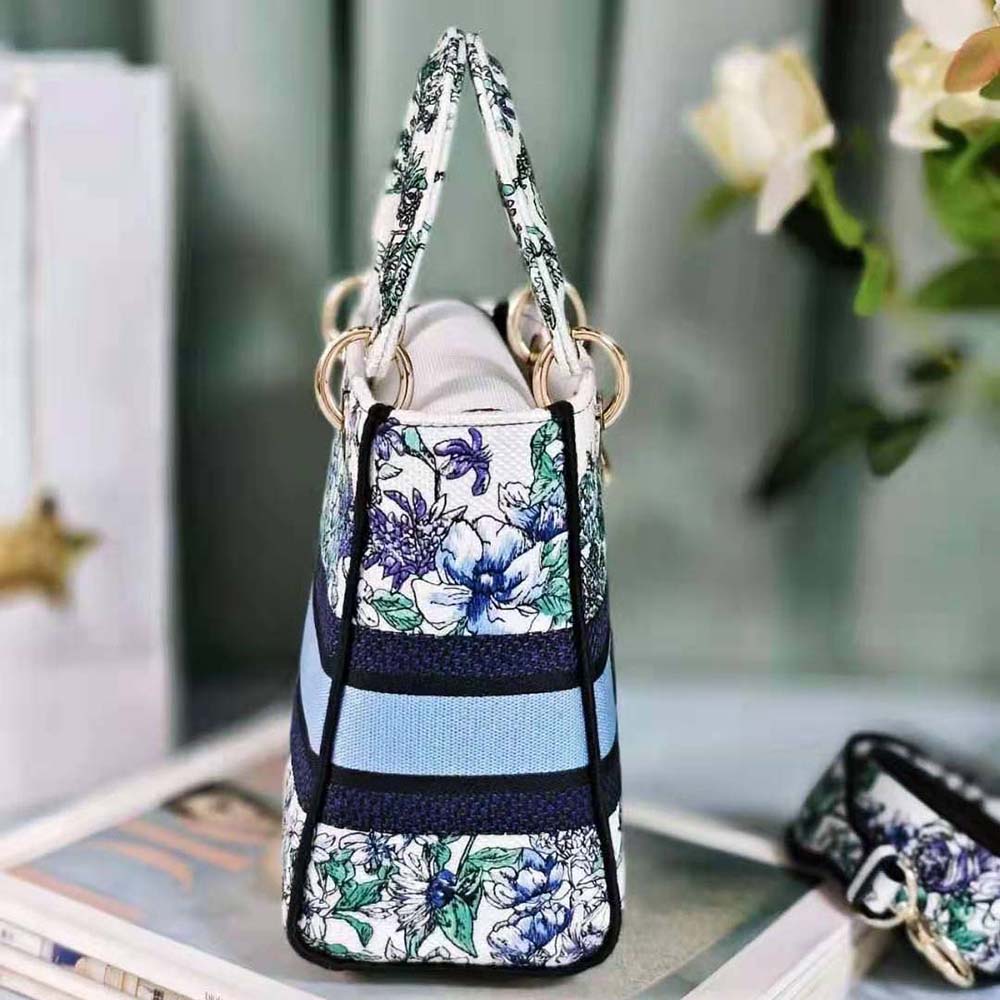Dior Women Medium Lady D-Lite Bag White Multicolor Flowers Constellation Embroidery - image 5